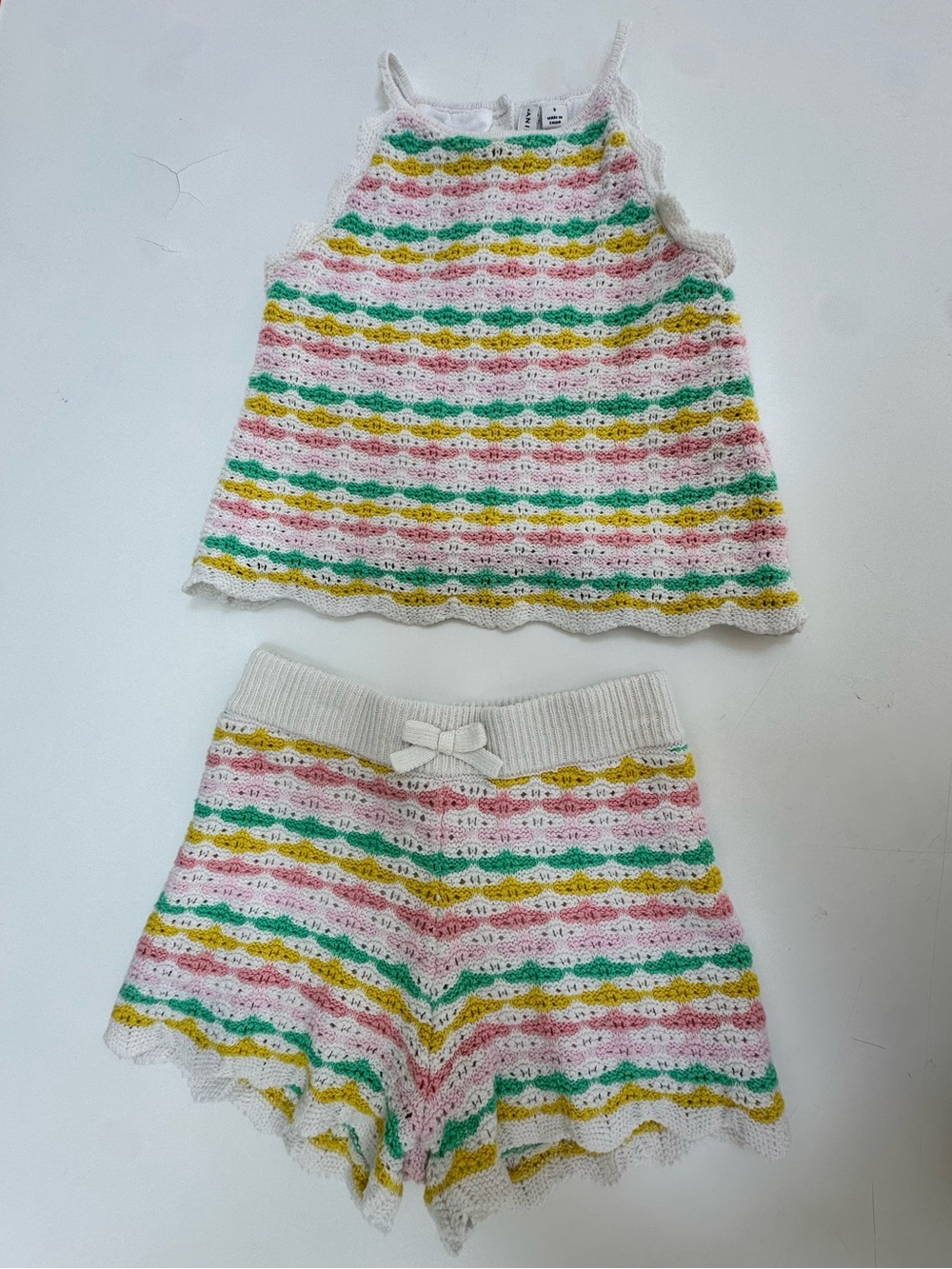 Janie and Jack Girls Rainbow Stripe Scalloped Crochet Tank and Shorts Set Size 5